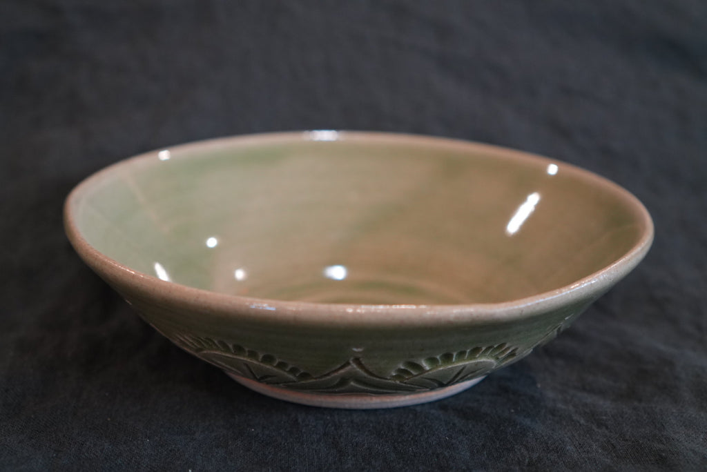 Green Mandala-Inspired Carved Small Bowl