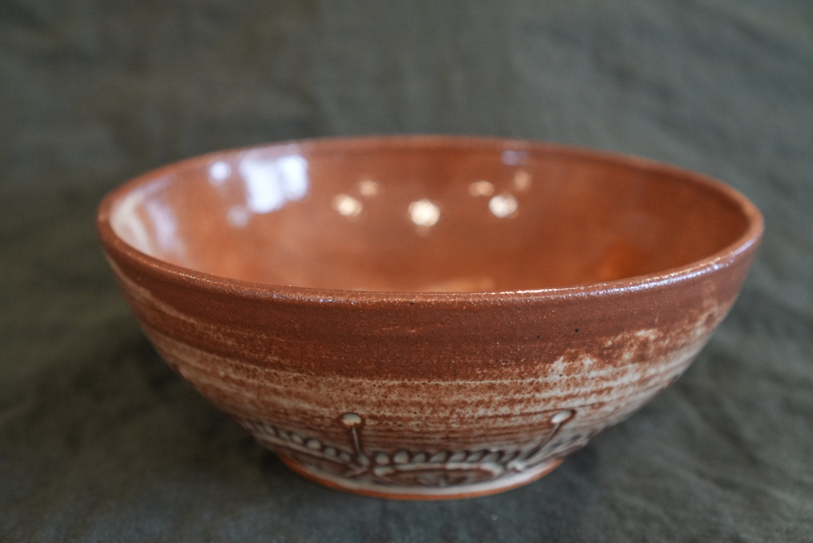 Brown and White Mandala-Inspired Carved Large Bowl