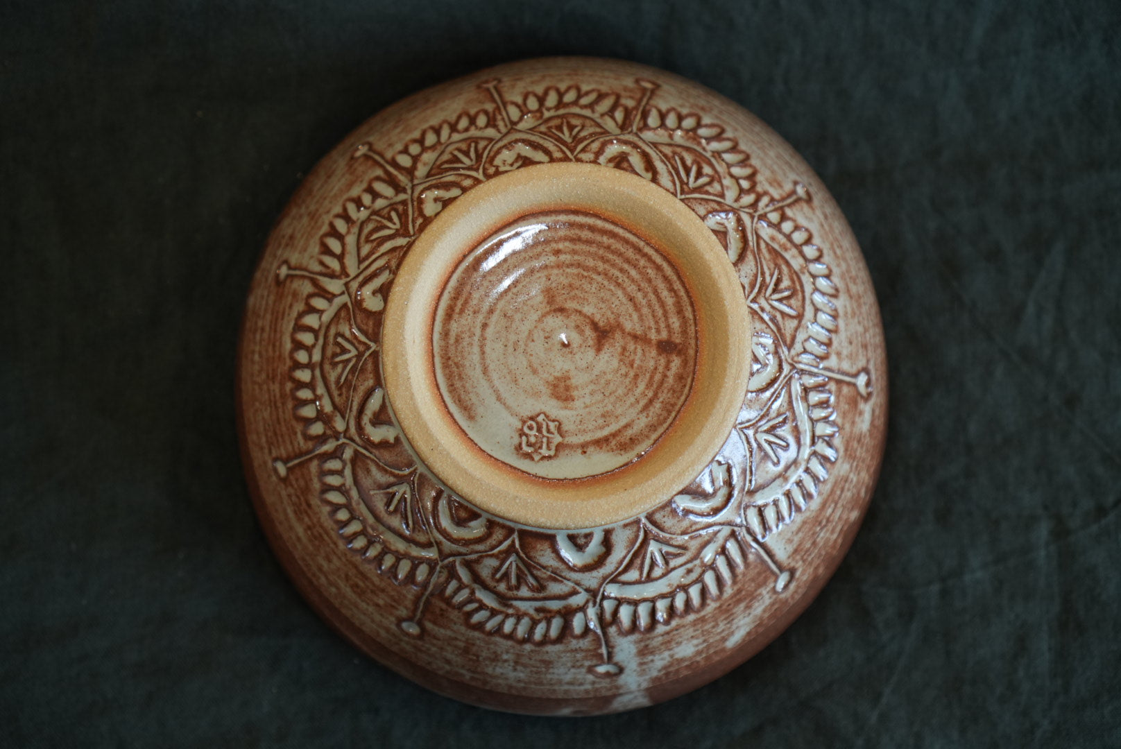 Brown and White Mandala-Inspired Carved Large Bowl