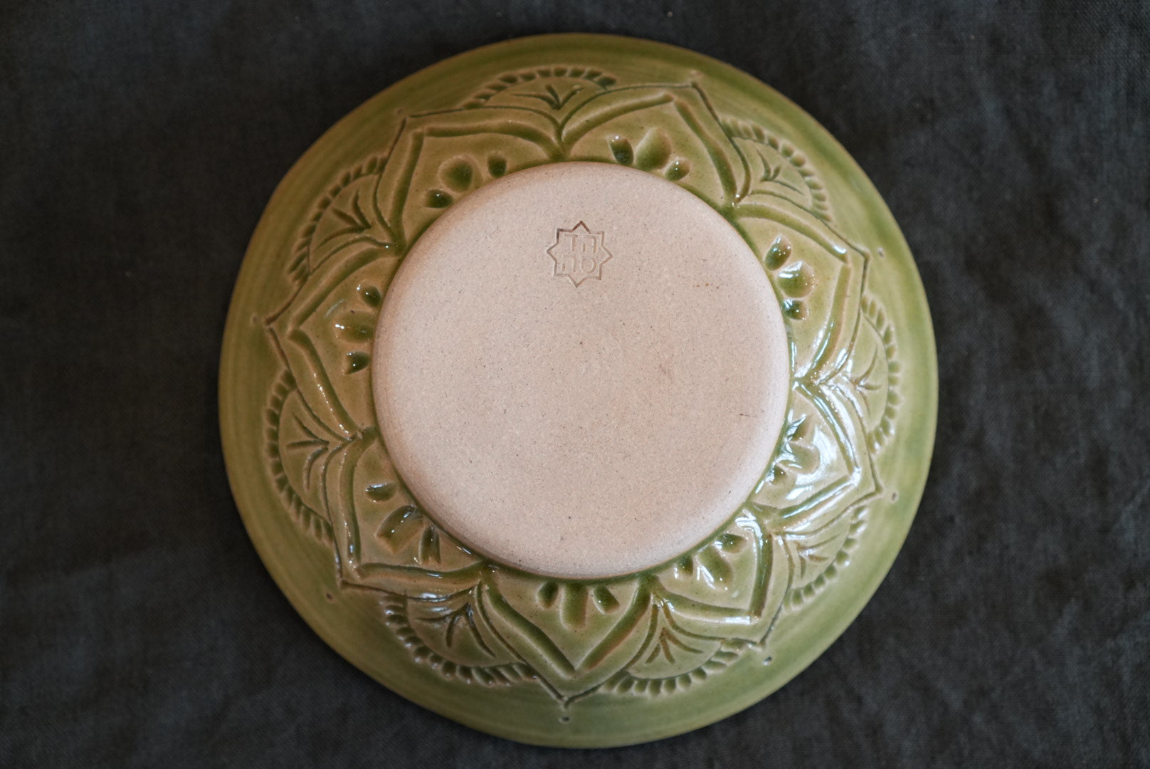 Green Mandala-Inspired Carved Small Bowl