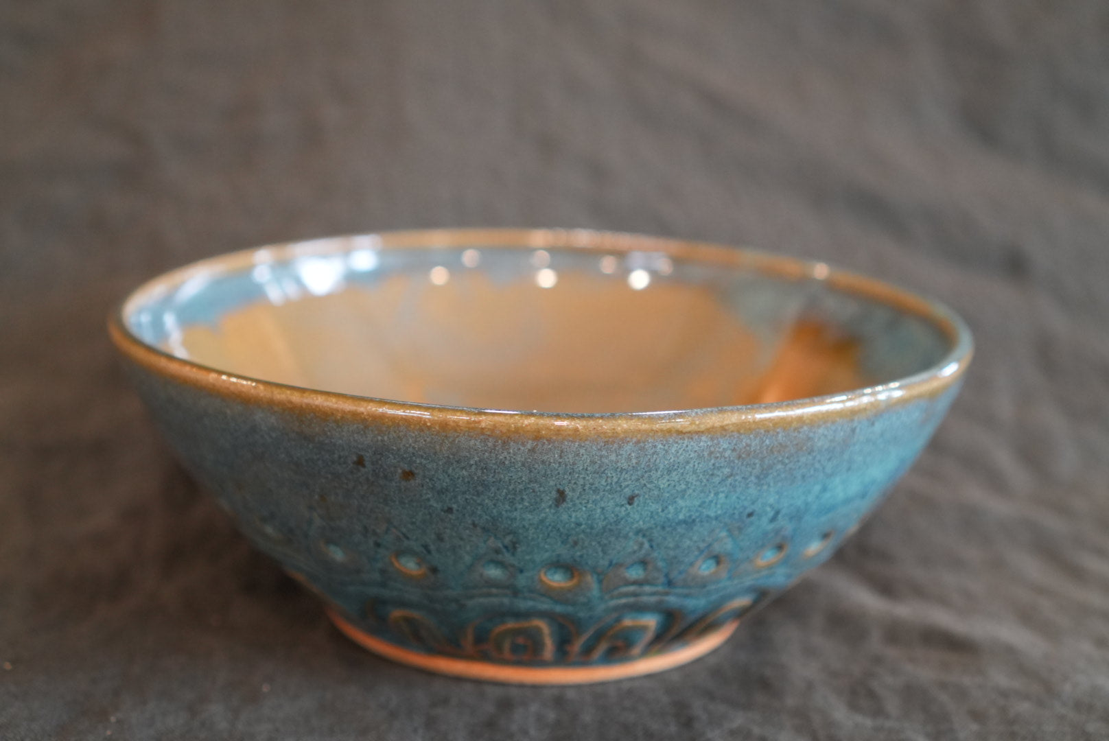 Floating Blue Mandala-Inspired Carved Large Bowl