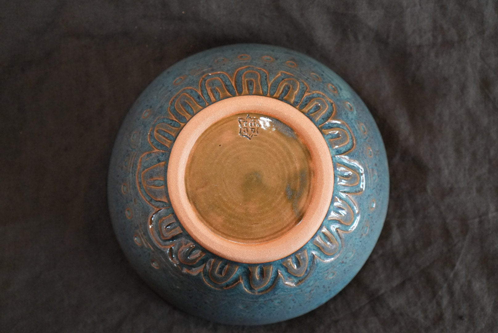 Floating Blue Mandala-Inspired Carved Large Bowl